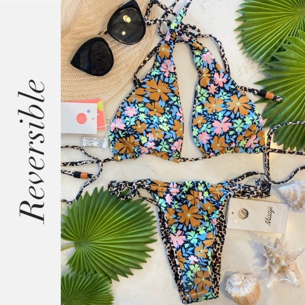 MAAJI Set - Cheetah Andy Halter Bikini Top & Selva Cheeky Thong Bottom M/L